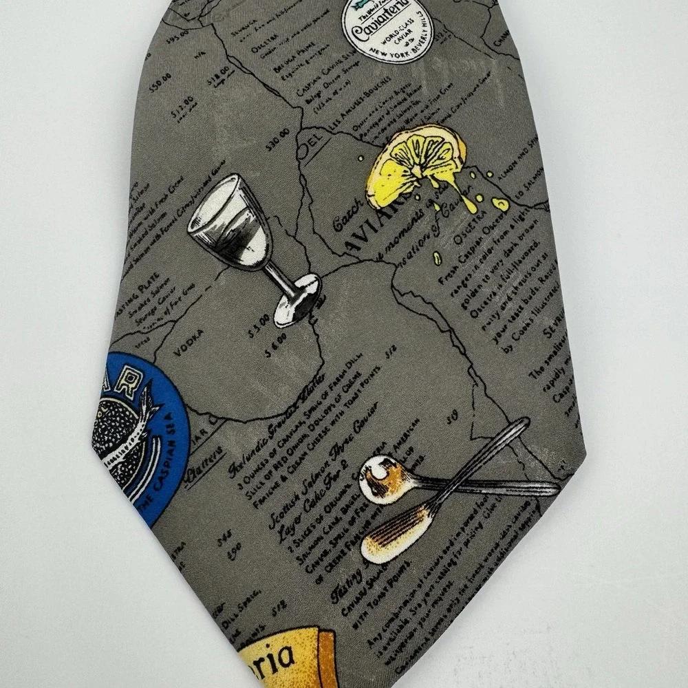 VTG Nicole Miller Caviar Cocktail Novelty Silk Tie 1995 Gray